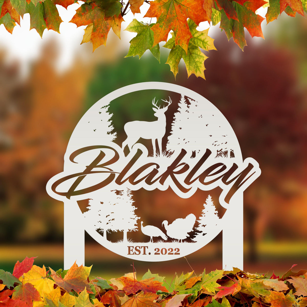 Custom Deer and Turkey Metal Yard Stake - Your Wording Custom Lawn Sign - Precision Laser Cut