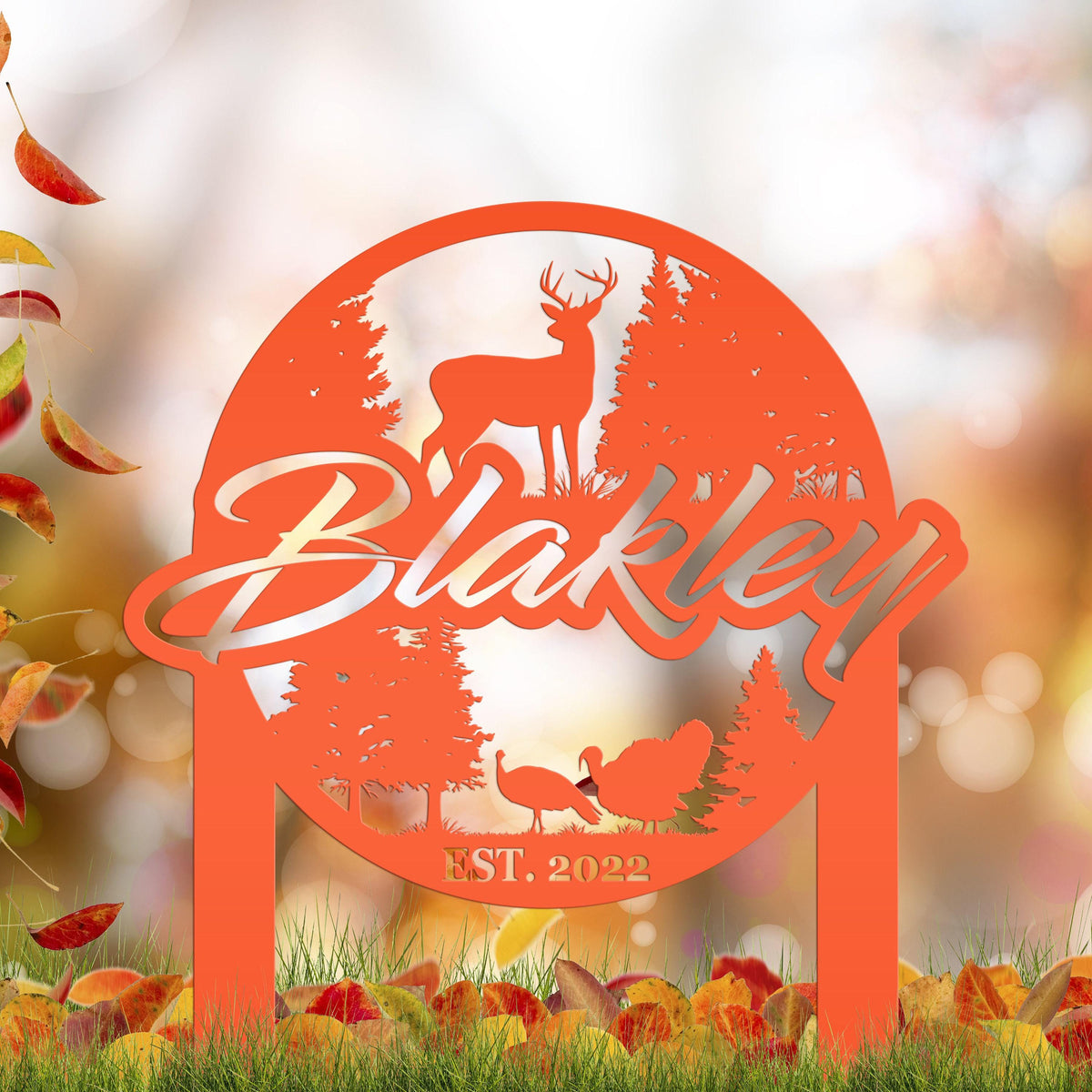 Custom Deer and Turkey Metal Yard Stake - Your Wording Custom Lawn Sign - Precision Laser Cut
