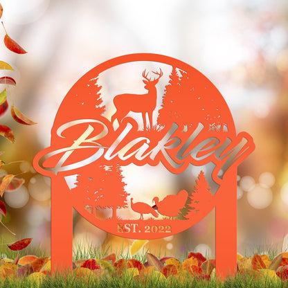 Custom Deer and Turkey Metal Yard Stake - Your Wording Custom Lawn Sign - Precision Laser Cut
