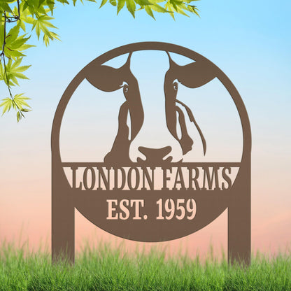 Cow Farm Yard Stake, Family Name and Established Year Lawn Sign, Cattle Business Signage, Rustic Home Decor, Steer Farming Small Business