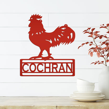 Rooster Decor Metal Sign, Farmhouse Signage, Rustic Home Decor, Personalized Gift Idea for the Chicken Lover, Poultry Farm Business Plaque