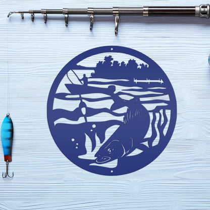 Fishing Scene Metal Sign