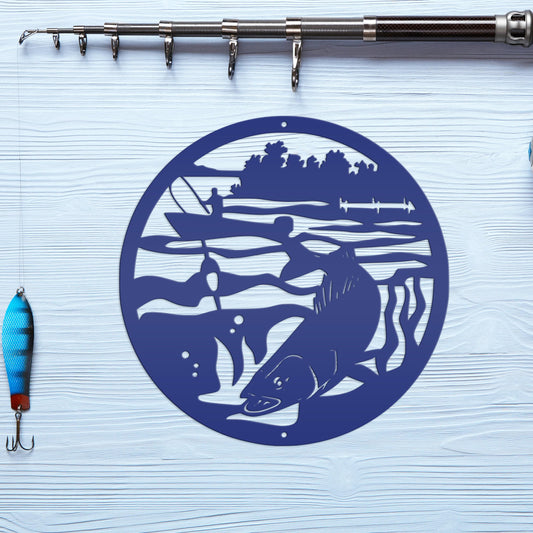 Fishing Scene Metal Sign