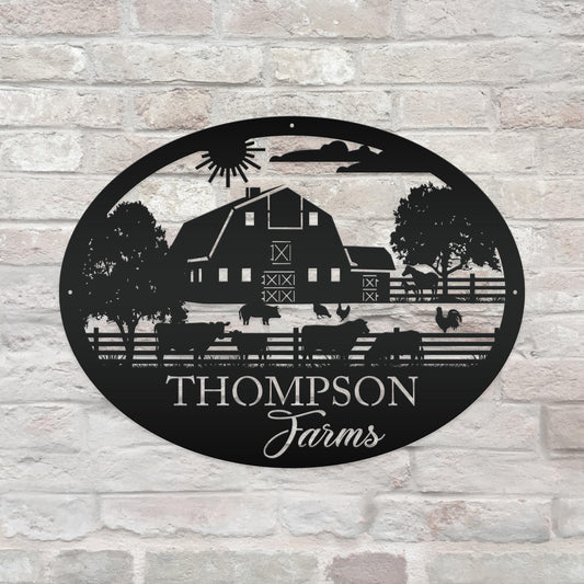 Custom Farm Scene Sign With Cows and Chickens