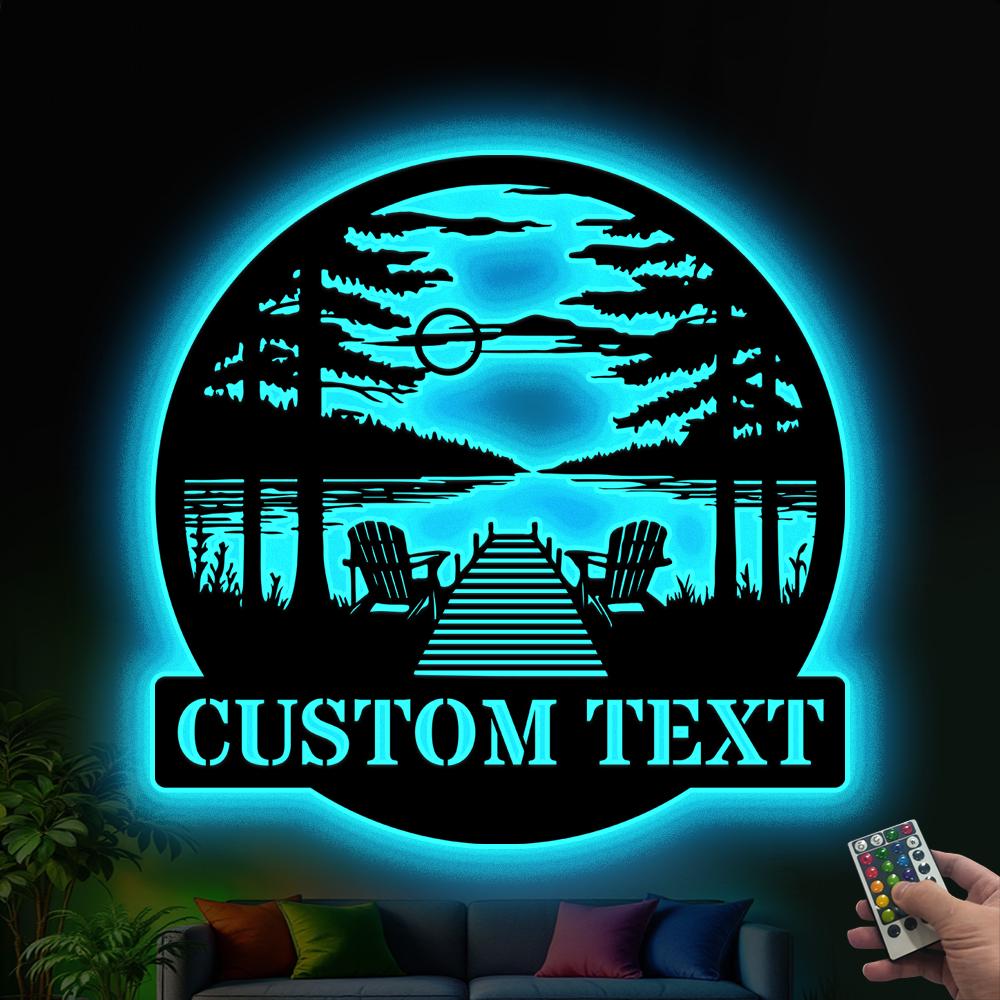 Custom Lake House Metal Wall Art LED Light, Personalized Lake House Name Sign, Home Decor Cabin Decor, Birthday Xmas Gift, Lake House decor