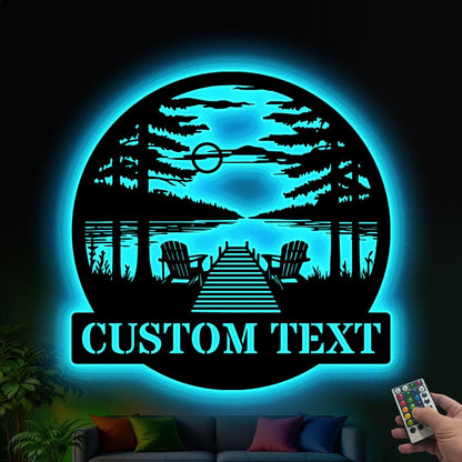 Custom Lake House Metal Wall Art LED Light, Personalized Lake House Name Sign, Home Decor Cabin Decor, Birthday Xmas Gift, Lake House decor