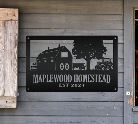 Custom Farm Metal Sign - Personalized Farmhouse Decor - Rustic Entryway Art - Charming Laser Cut Farming Signs - Cute Homestead Wall Hanging