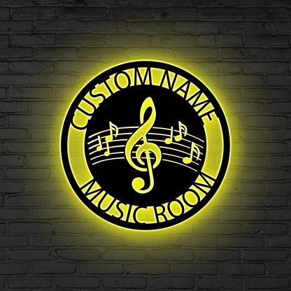 Music Notes Metal Wall Art LED Personalized, Musician Name Sign, Custom Gift for Musician, Music Teacher Gift, Music Lover Gift, Music Room