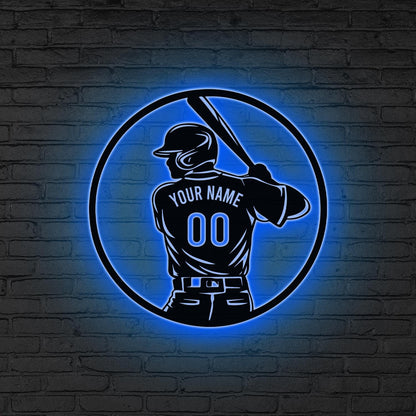 Custom Baseball Metal Wall Art LED Light Baseball Sign Personalized Baseball Player Name Sign Home Decor Kid Nursery Decor Xmas Gift for him
