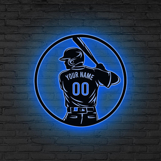 Custom Baseball Metal Wall Art LED Light Baseball Sign Personalized Baseball Player Name Sign Home Decor Kid Nursery Decor Xmas Gift for him