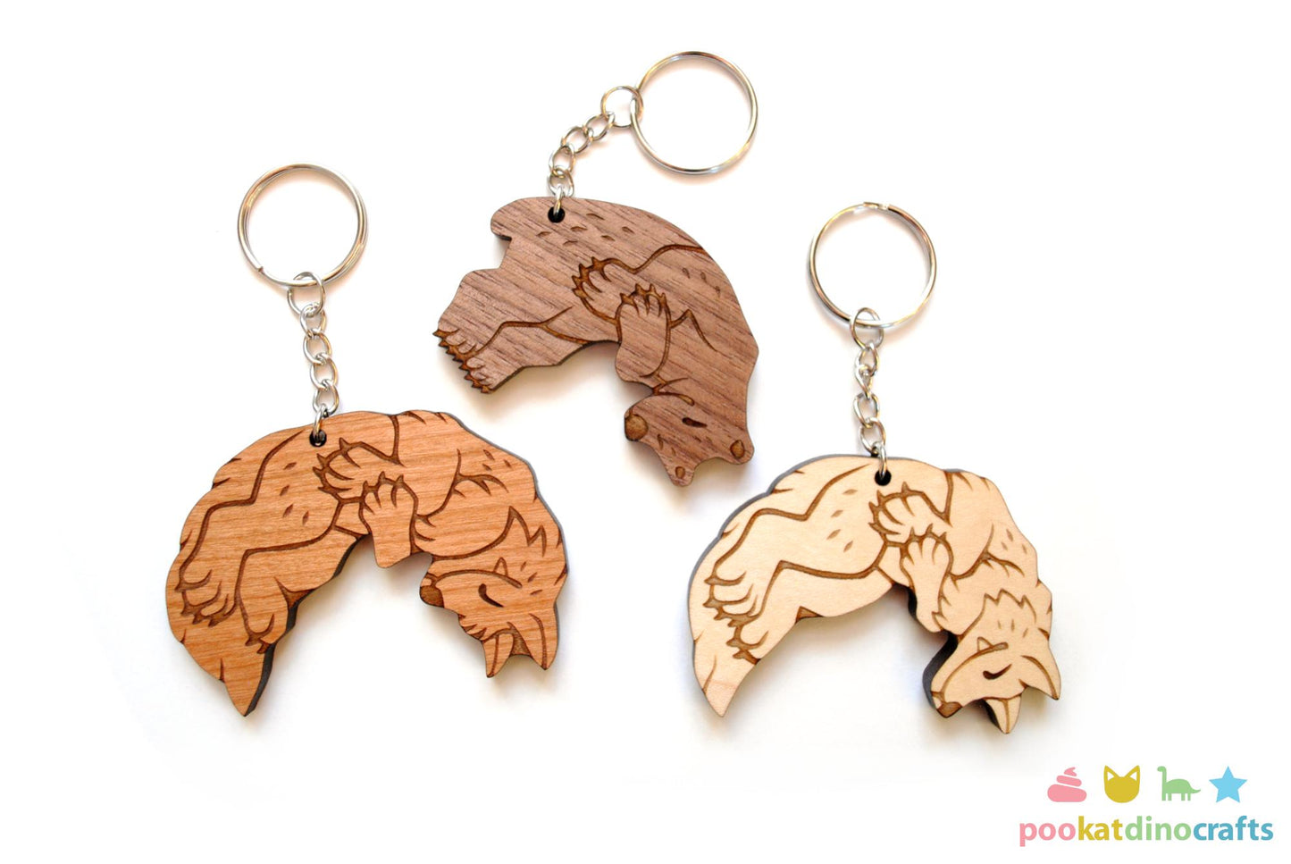 Bear and Wolves Trio Keychains - Interlocking Friendship, Poly Relationship couple keychain set