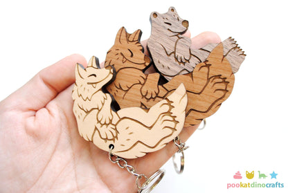 Bear and Wolves Trio Keychains - Interlocking Friendship, Poly Relationship couple keychain set