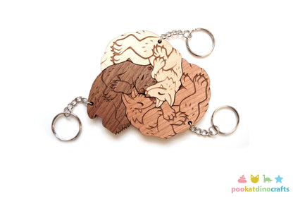 Bear and Wolves Trio Keychains - Interlocking Friendship, Poly Relationship couple keychain set