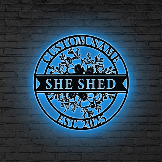 Personalized She Shed Sign LED Lights, Gift for Her, Outdoor Decor, Custom She Shed Decor, Gift for grandma, Gift for mom, Craft Room Decor