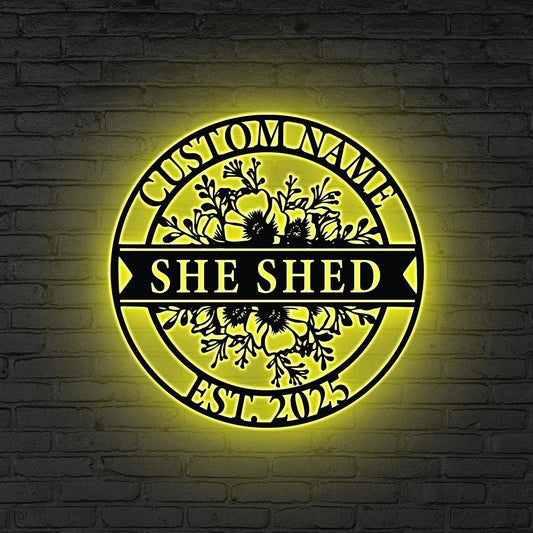 Personalized She Shed Sign LED Lights, Gift for Her, Outdoor Decor, Custom She Shed Decor, Gift for grandma, Gift for mom, Craft Room Decor