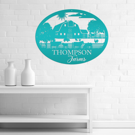 Custom Farm Scene Sign With Cows and Chickens
