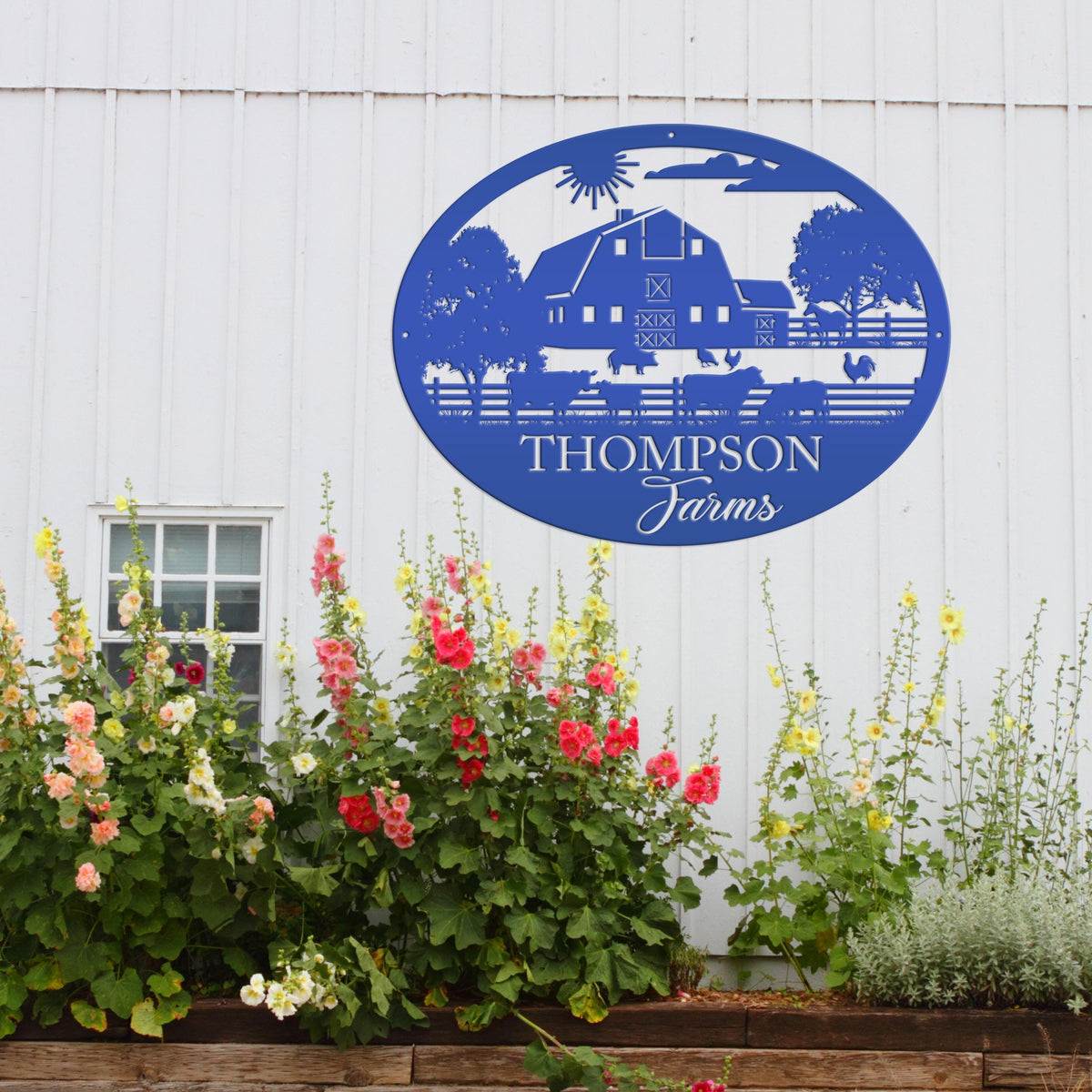 Custom Farm Scene Sign With Cows and Chickens