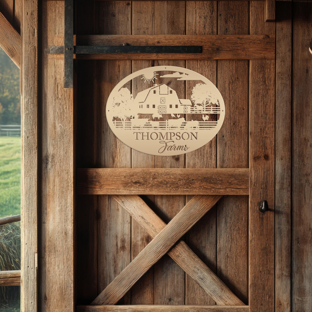 Custom Farm Scene Sign With Cows and Chickens