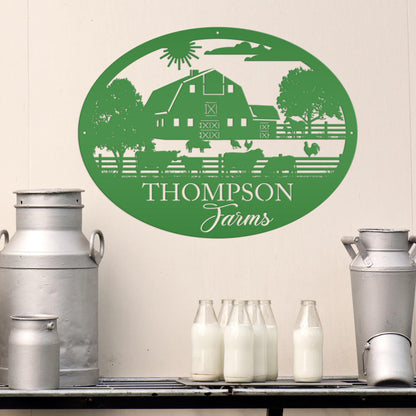 Custom Farm Scene Sign With Cows and Chickens