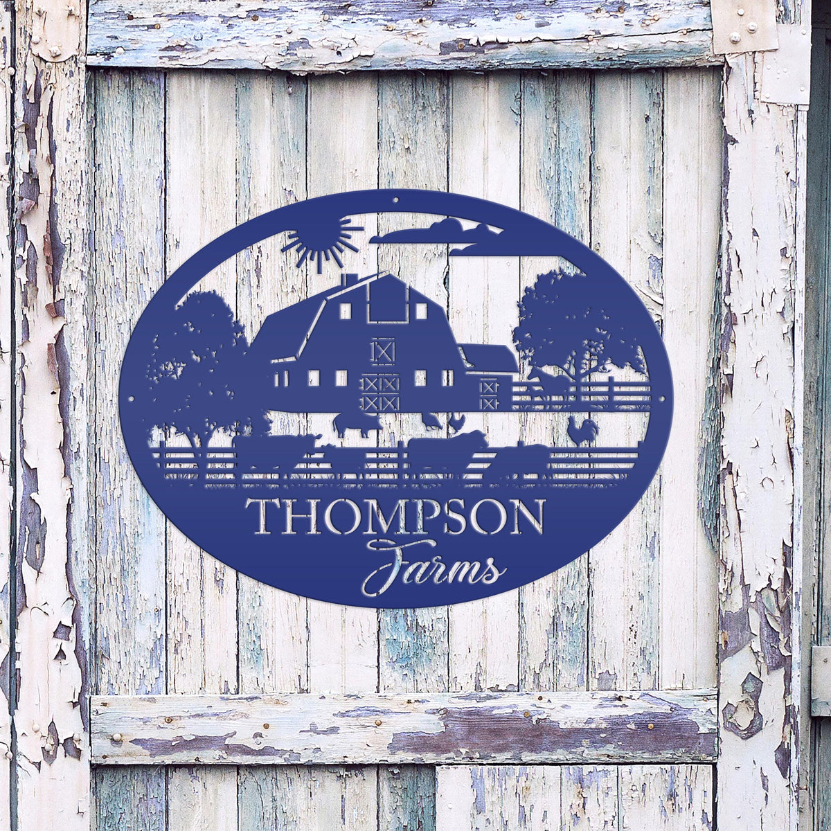 Custom Farm Scene Sign With Cows and Chickens