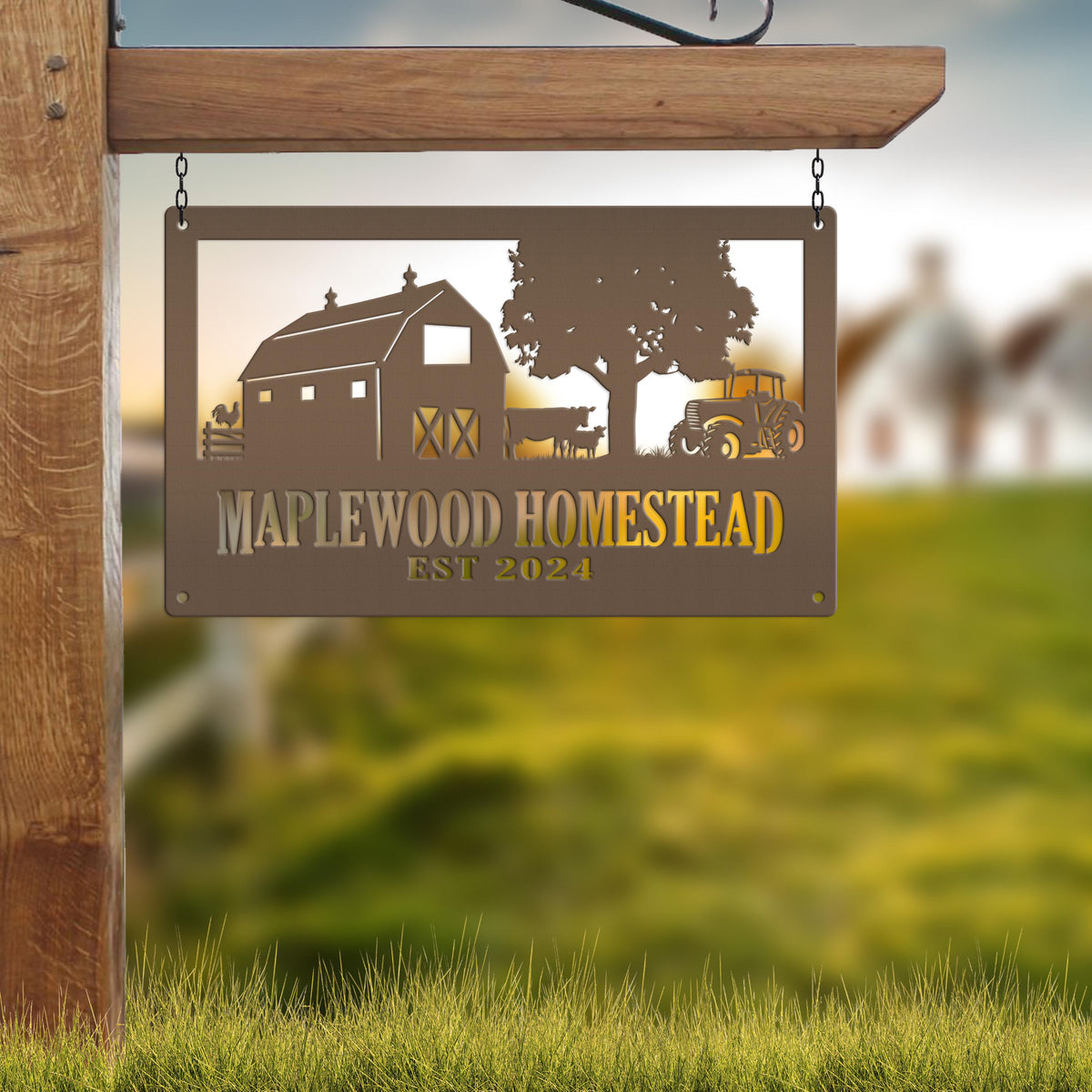 Custom Farm Metal Sign - Personalized Farmhouse Decor - Rustic Entryway Art - Charming Laser Cut Farming Signs - Cute Homestead Wall Hanging