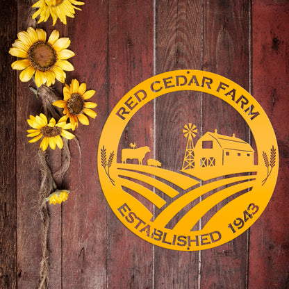 Round Custom Farm Sign With Established Date Metal Sign