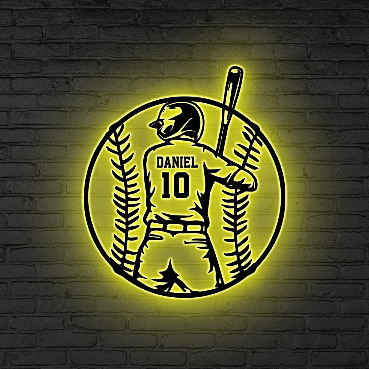 Personalized Baseball Metal Wall Decor LED Lights, Baseball Player Gift Xmas Gift for him Baseball Gift, Kid Room Decor, Baseball Gifts Home