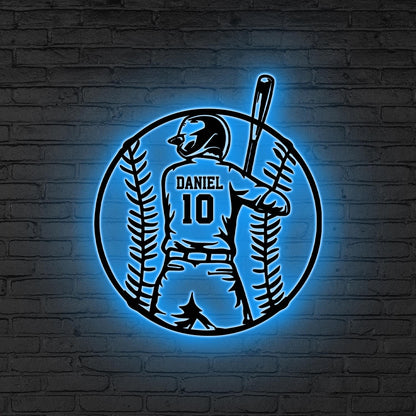 Personalized Baseball Metal Wall Decor LED Lights, Baseball Player Gift Xmas Gift for him Baseball Gift, Kid Room Decor, Baseball Gifts Home