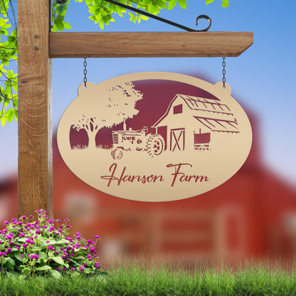 Personalized Tractor and Barn Metal Sign, Family Farm Sign, Personalized Gift