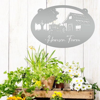 Personalized Tractor and Barn Metal Sign, Family Farm Sign, Personalized Gift