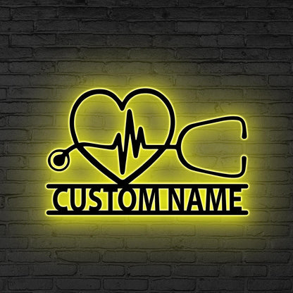 Custom Stethoscope Metal Wall Art LED Lights, Doctor Gift,Graduation Gifts, Nurse Wall Decor,Medical Assistant,Clinic Decor,Medical Wall Art