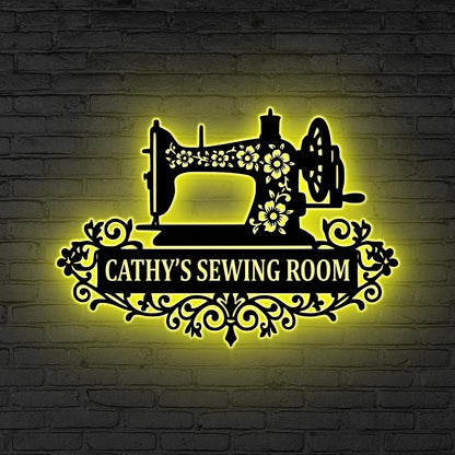 Personalised Metal Sewing Room Sign With Flower LED Lights, Custom Quilting Sign Sewing Room Decor, Gifts for Grandma, Craft Room Decor