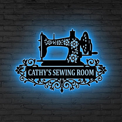 Personalised Metal Sewing Room Sign With Flower LED Lights, Custom Quilting Sign Sewing Room Decor, Gifts for Grandma, Craft Room Decor