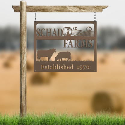 Personalized Square Farm Name And Established Date With Cows Metal Sign