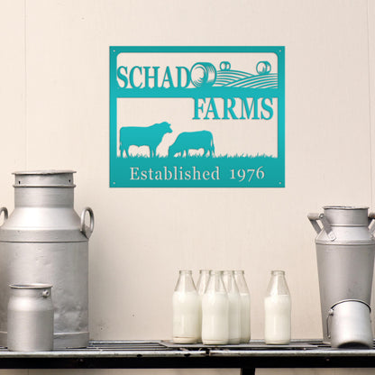 Personalized Square Farm Name And Established Date With Cows Metal Sign