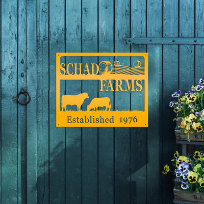 Personalized Square Farm Name And Established Date With Cows Metal Sign