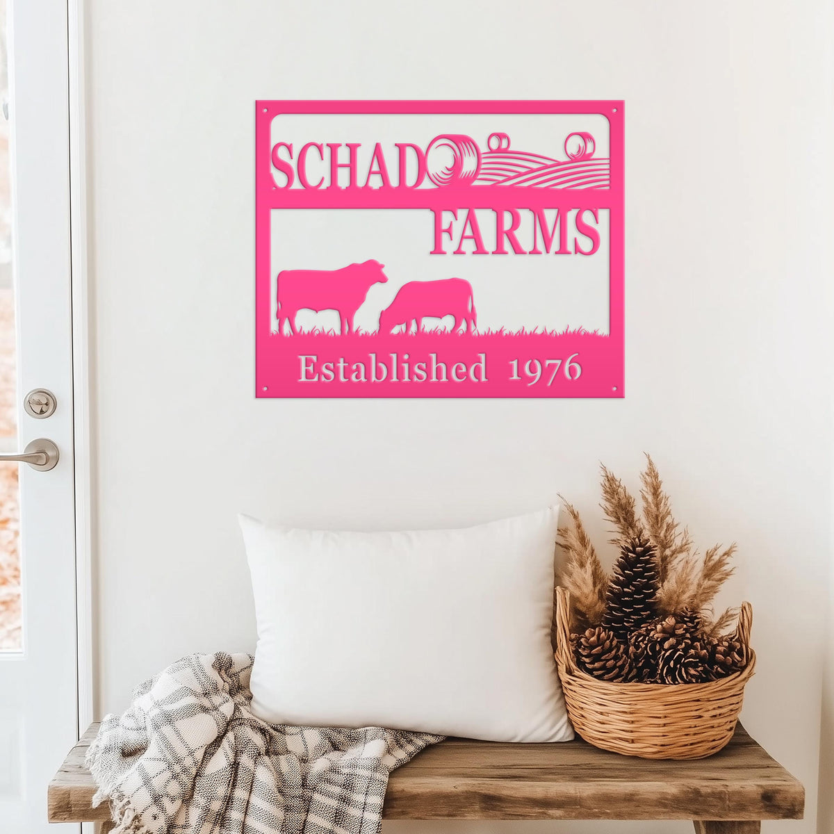 Personalized Square Farm Name And Established Date With Cows Metal Sign