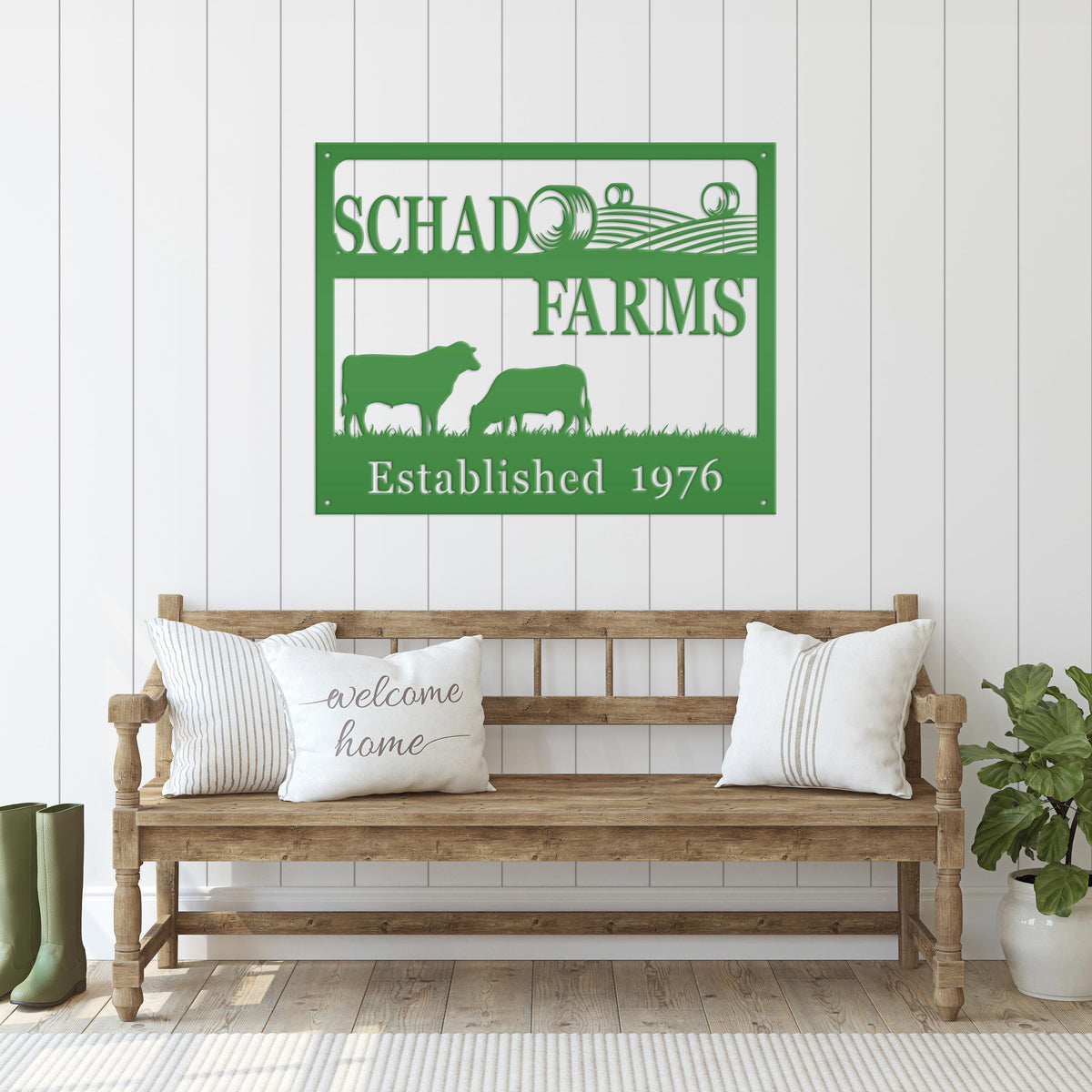 Personalized Square Farm Name And Established Date With Cows Metal Sign