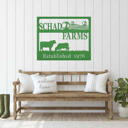 Personalized Square Farm Name And Established Date With Cows Metal Sign