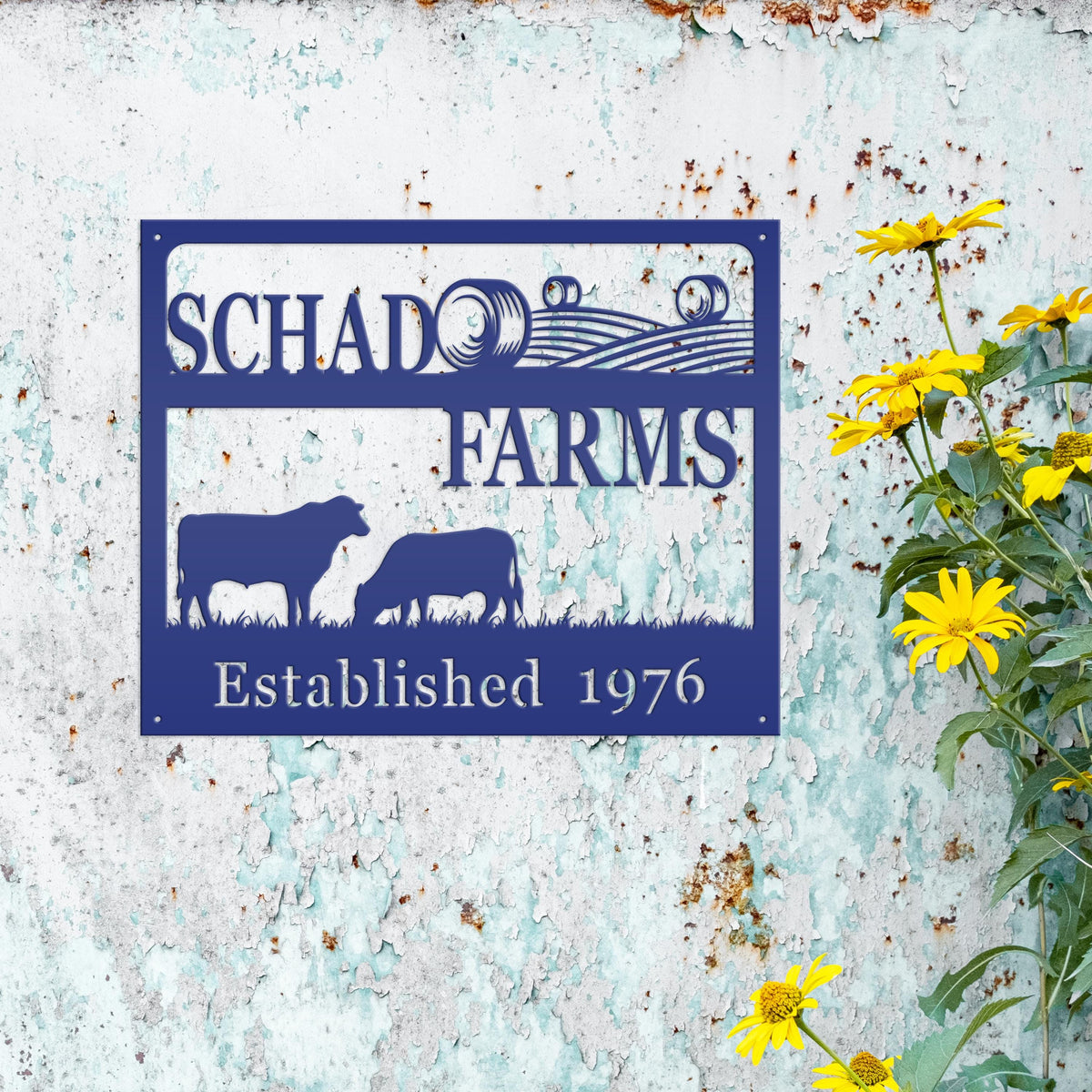 Personalized Square Farm Name And Established Date With Cows Metal Sign