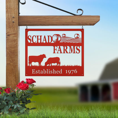 Personalized Square Farm Name And Established Date With Cows Metal Sign