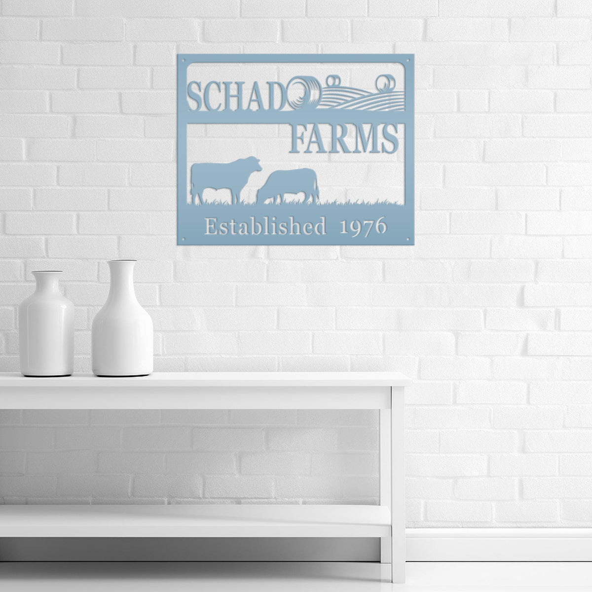 Personalized Square Farm Name And Established Date With Cows Metal Sign