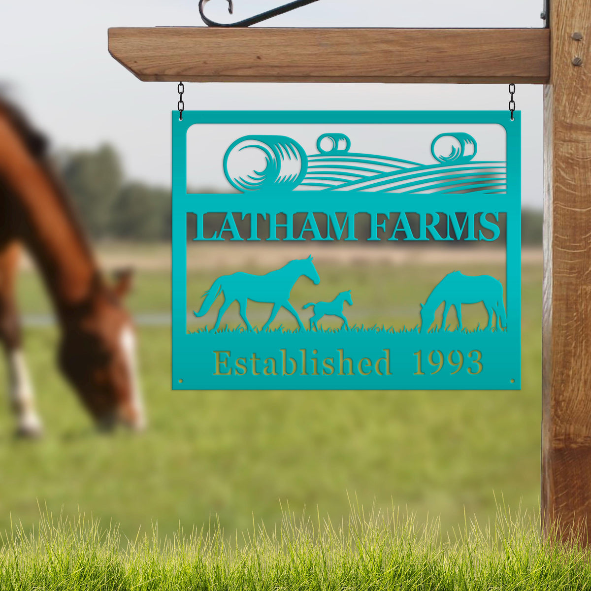 Metal Custom Horse Farm with Established Date Sign