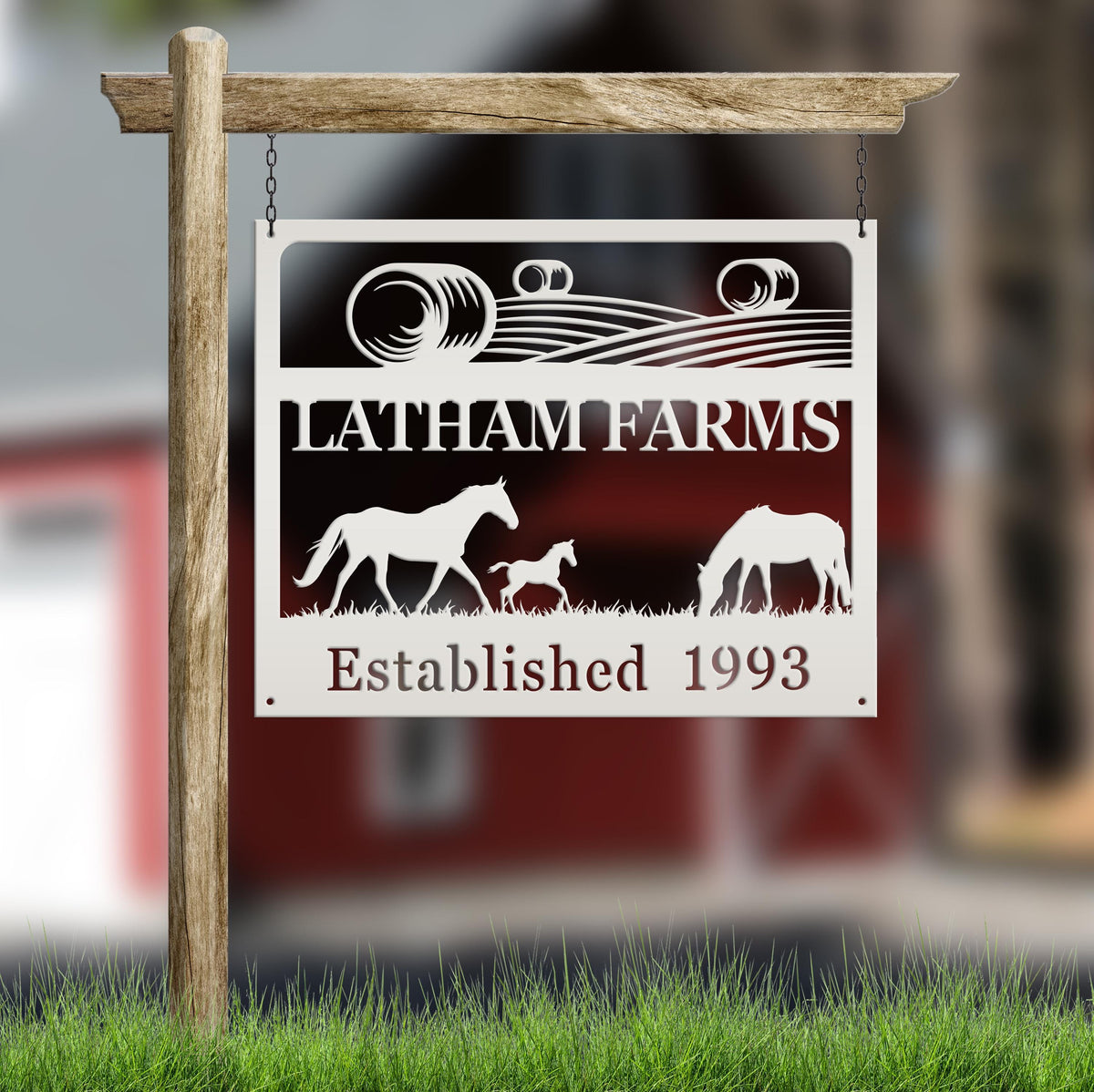 Metal Custom Horse Farm with Established Date Sign