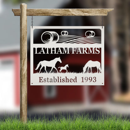Metal Custom Horse Farm with Established Date Sign