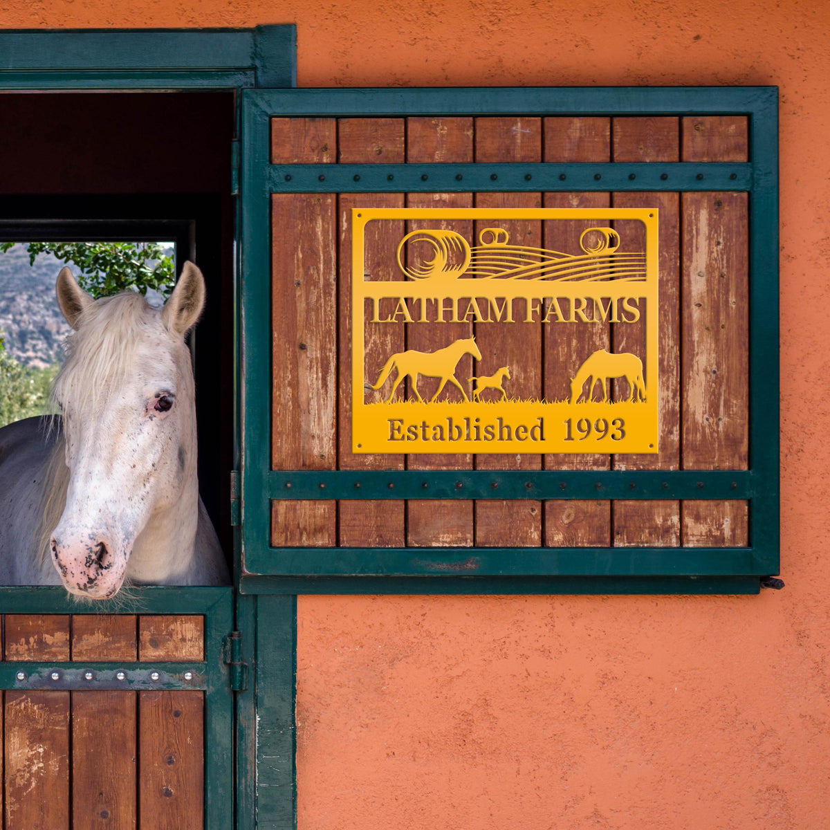 Metal Custom Horse Farm with Established Date Sign