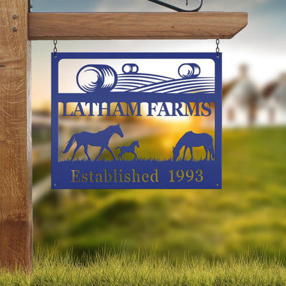 Metal Custom Horse Farm with Established Date Sign