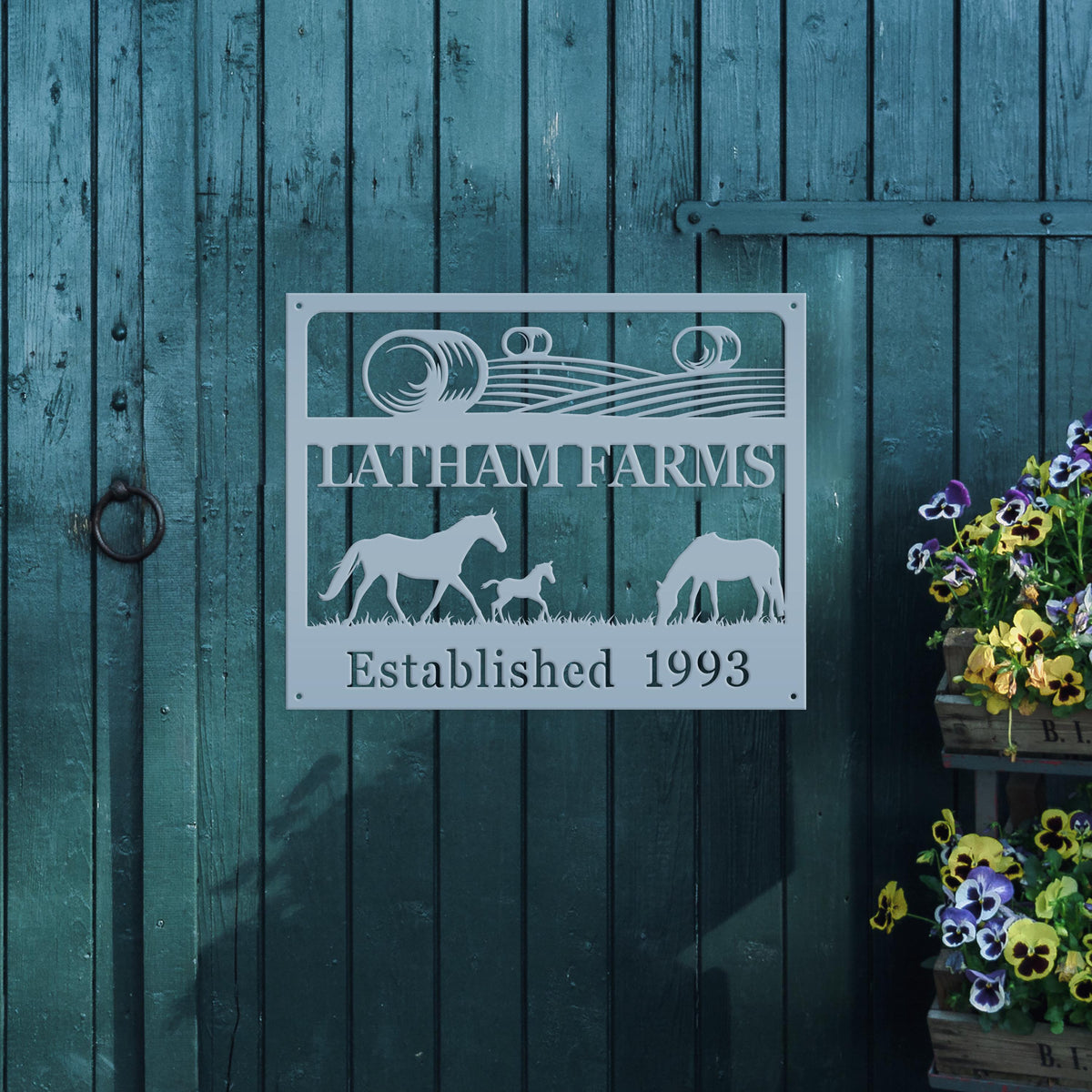 Metal Custom Horse Farm with Established Date Sign