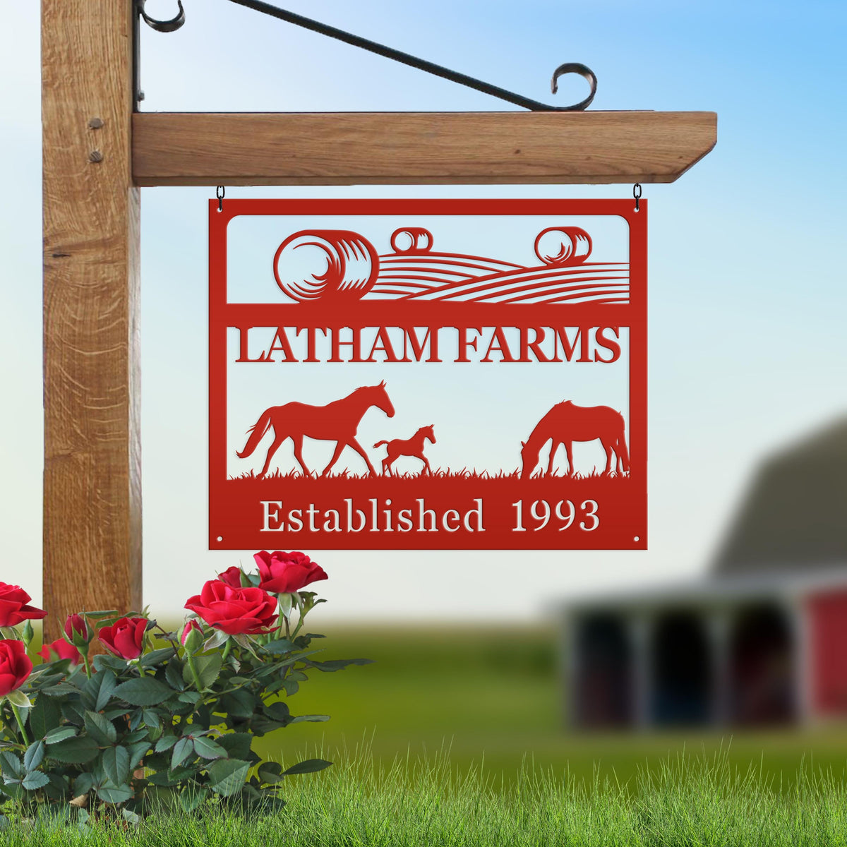 Metal Custom Horse Farm with Established Date Sign