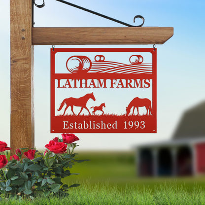 Metal Custom Horse Farm with Established Date Sign